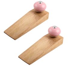 2 Pieces Pink Round Ceramic Wooden Door Stopper